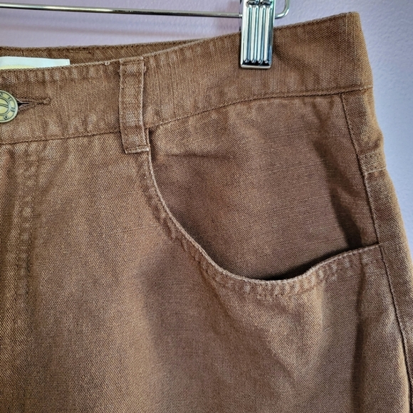 Talbots Petites Vintage Brown Irish Linen Cotton Blend High Rise Tapered Pants - Picture 6 of 14